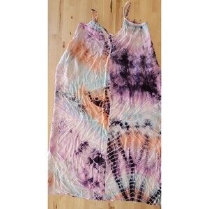 Love Stitch Tie Dye Maxi Dress Adjustable Straps Purple Pink Size S Boho Hippie